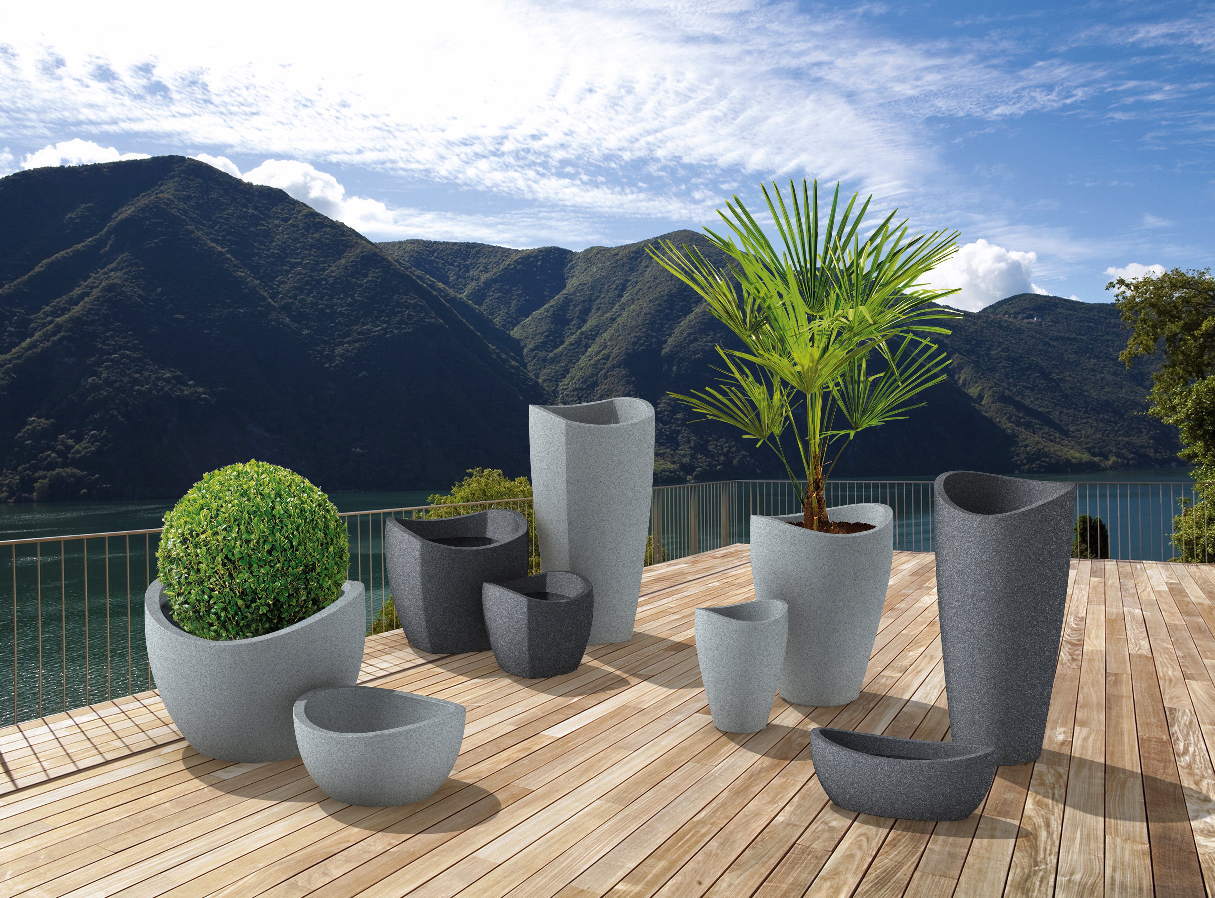 Scheurich Wave Globe 40, pot à fleurs/jardinière, cylindrique, coloris: Granit noir, fabriqué avec du plastique recyclé, pour l’extérieur - 5
