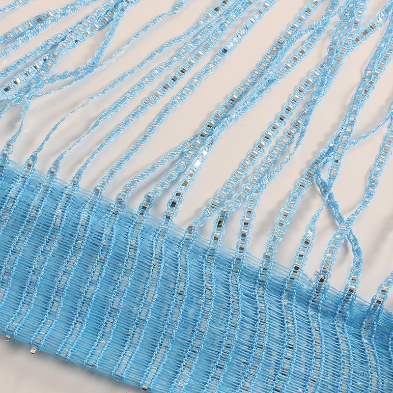 Panel zasłony drzwiowej Moskitiera Cekinowa przędza Zasłony Dekoracja ścienna Okno Drzwi Frędzle Pokój 100 x 200 cm, Błękitny - 3