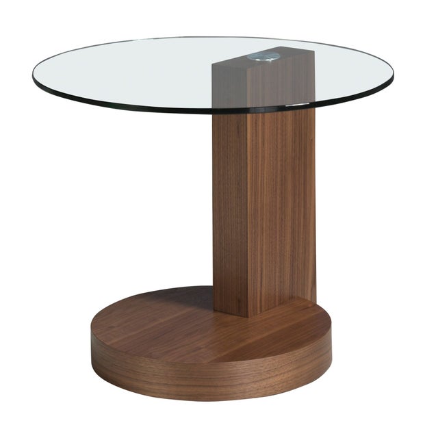 Mesa rincón redonda cristal templado y nogal Ø60 x 48
