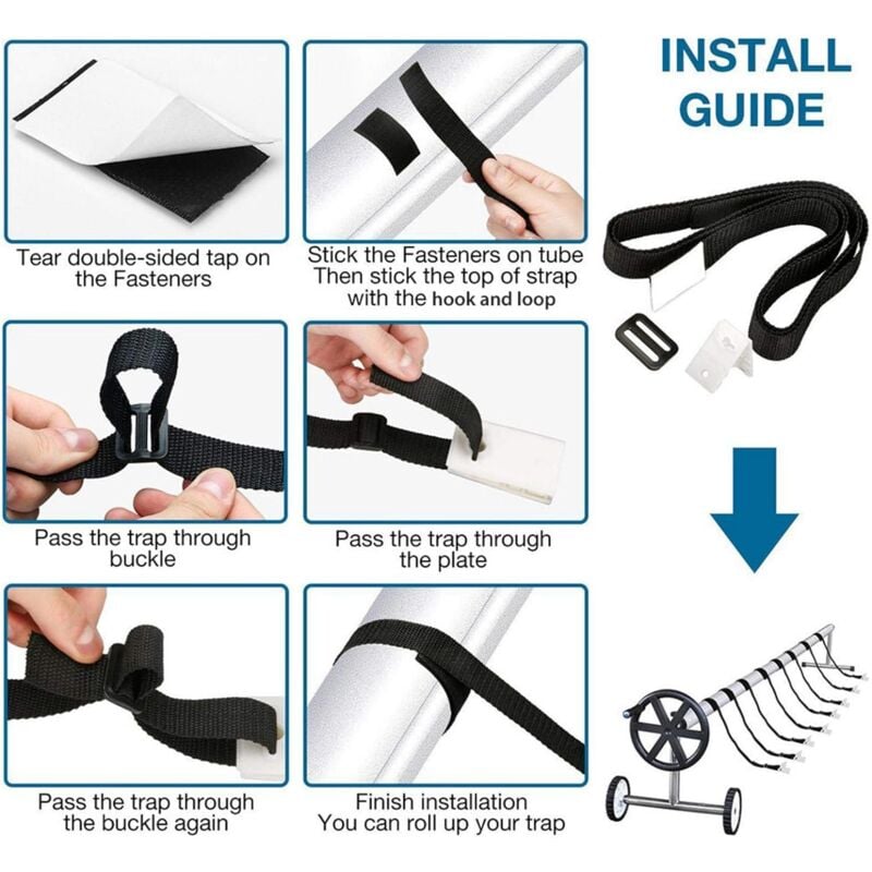 8 Pièces Enrouleur De Bâche pour Piscine Sangles Et Clips De Fixation pour Les Enrouleurs Moulinet De Couverture Solaire De Piscine pour Tube Solaire - 4