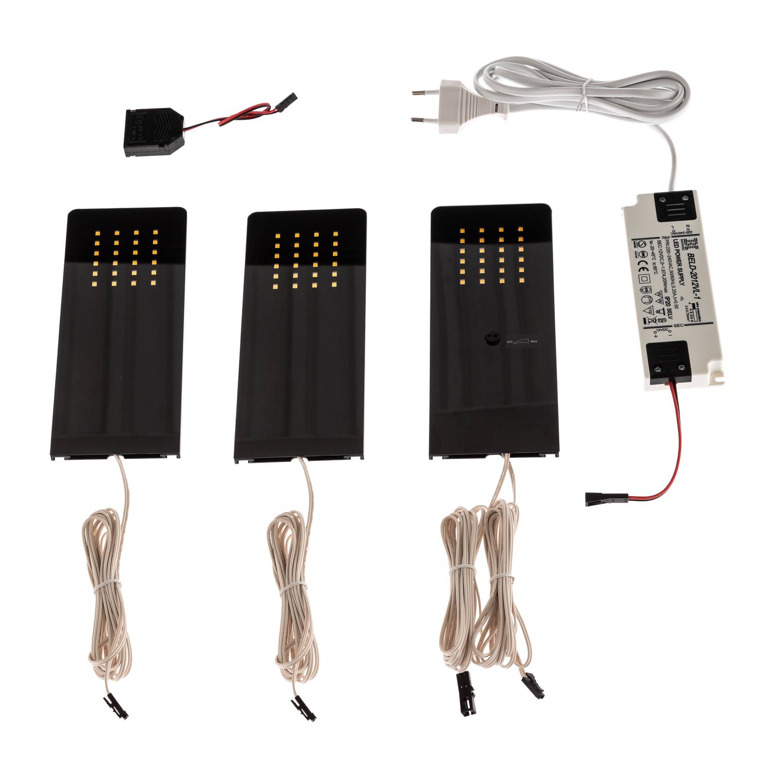 Prios Rixa lampe sous meuble LED noire 3 pièces, Lampe sous meuble ...