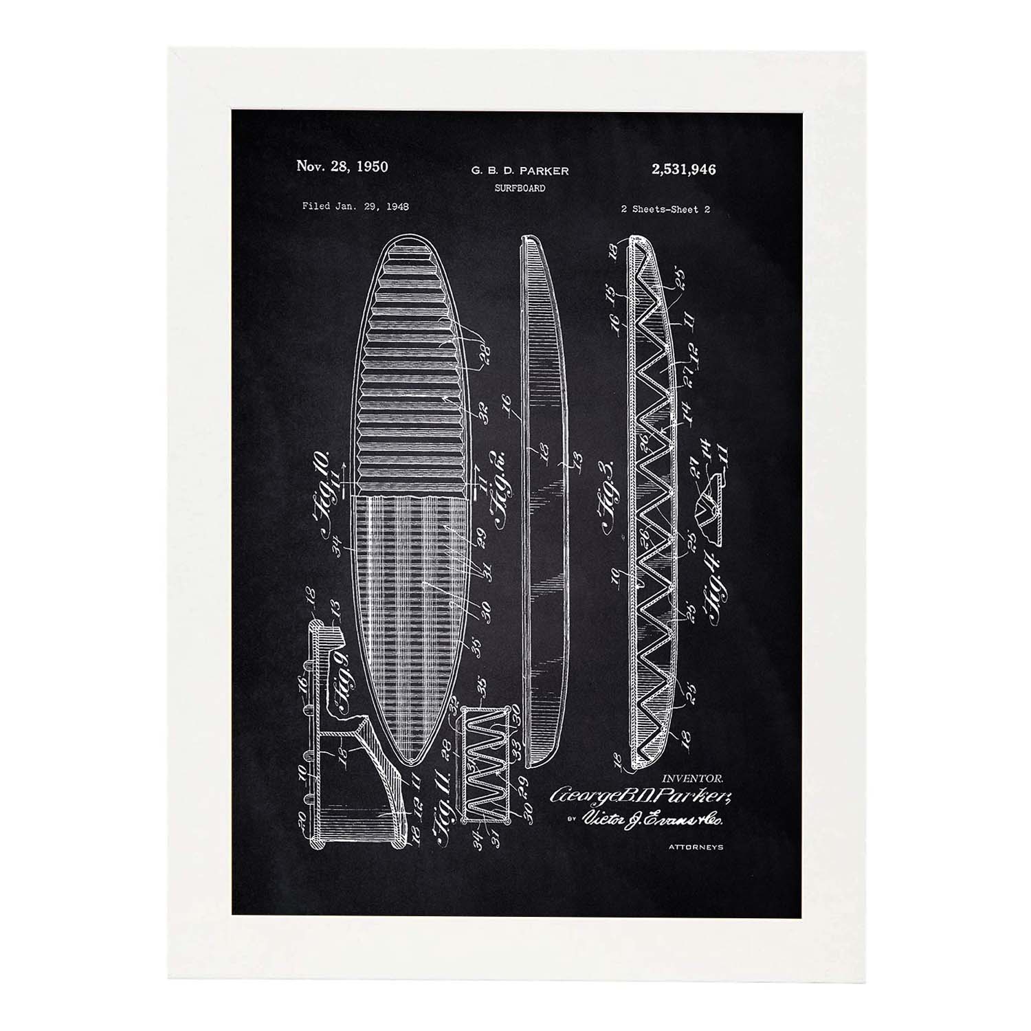 Poster con patente de tabla de . lámina con diseño de patente antigua marco negro - a3