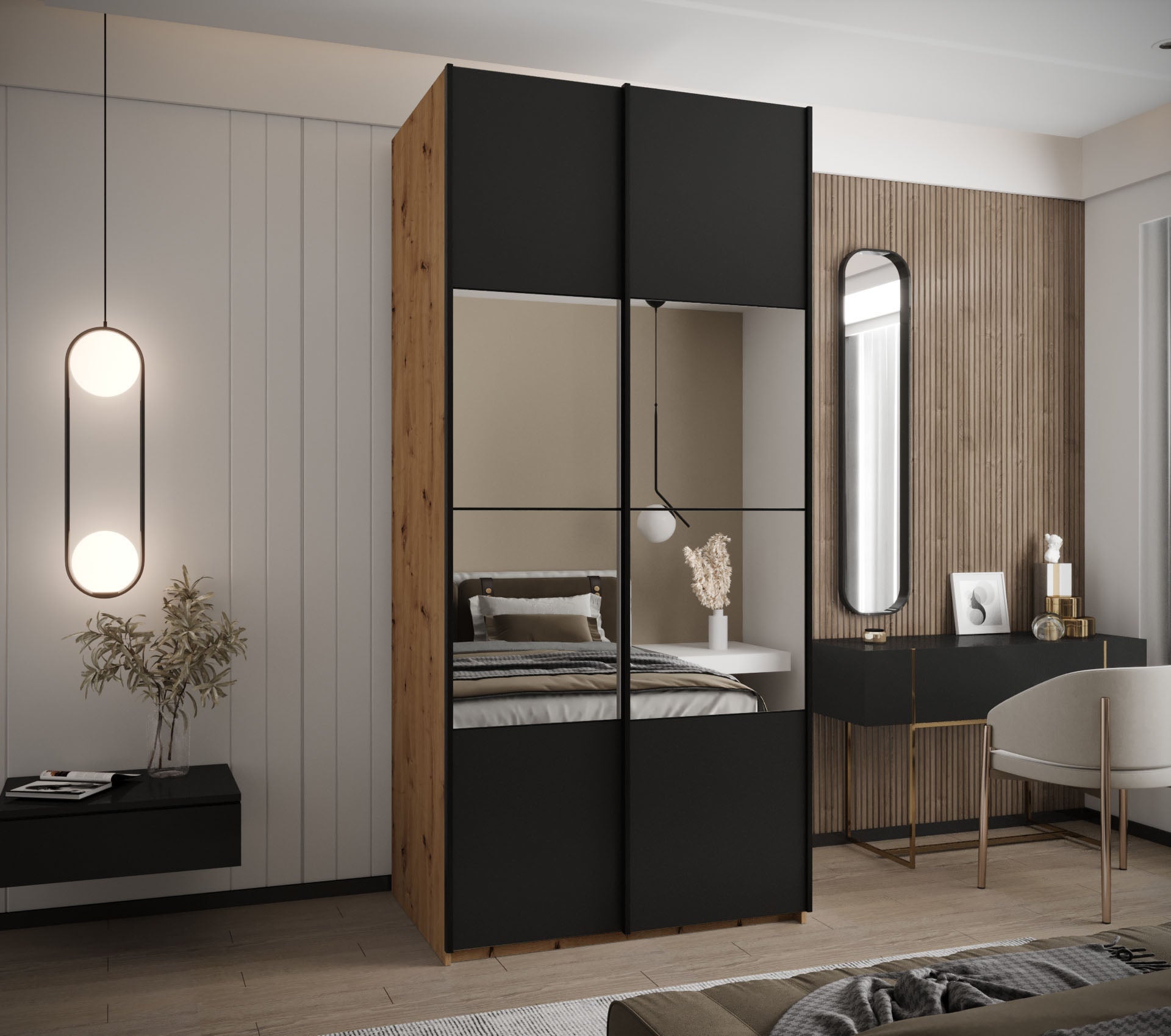 Szafa przesuwna wysoka Lux 4 110 x 64 x 245,5 cm artisan + czarny + u. czarny - Abiks Meble - 2