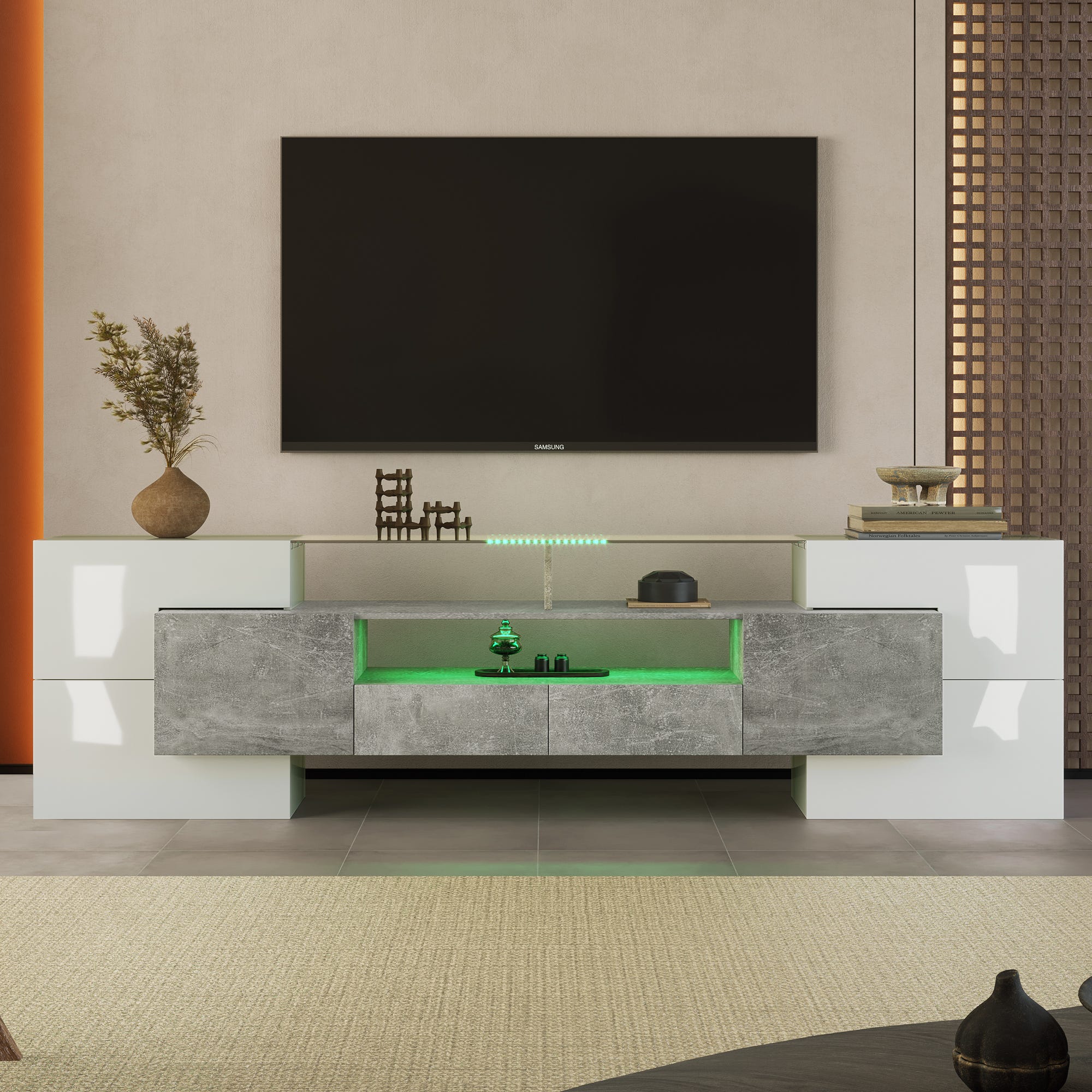 Mobile TV Moderno Con 4 Ante 2 Cassetti E 2 Nicchie Aspetto Bianco mobile-tv-moderno-con-4-ante-2-cassetti-e-2-nicchie-aspetto-bianco