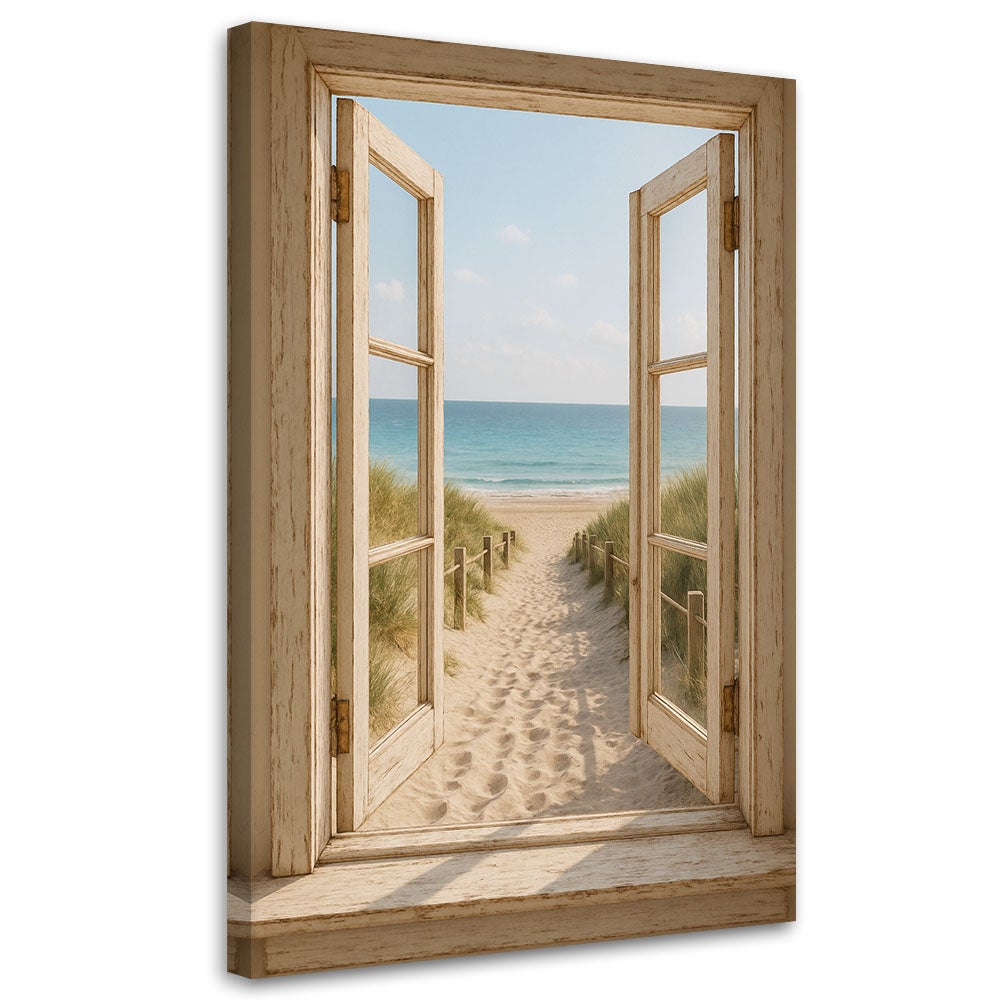Obraz do salonu w stylu Shabby Chic, Widok z okna na plażę 40x60