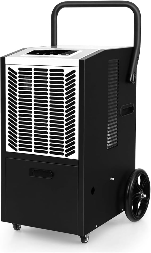 Desumidificador comercial de 66 L para casas de 418 m², bomba, tubo, desumidificador portátil com 4 rodas para caves, armazéns (branco)