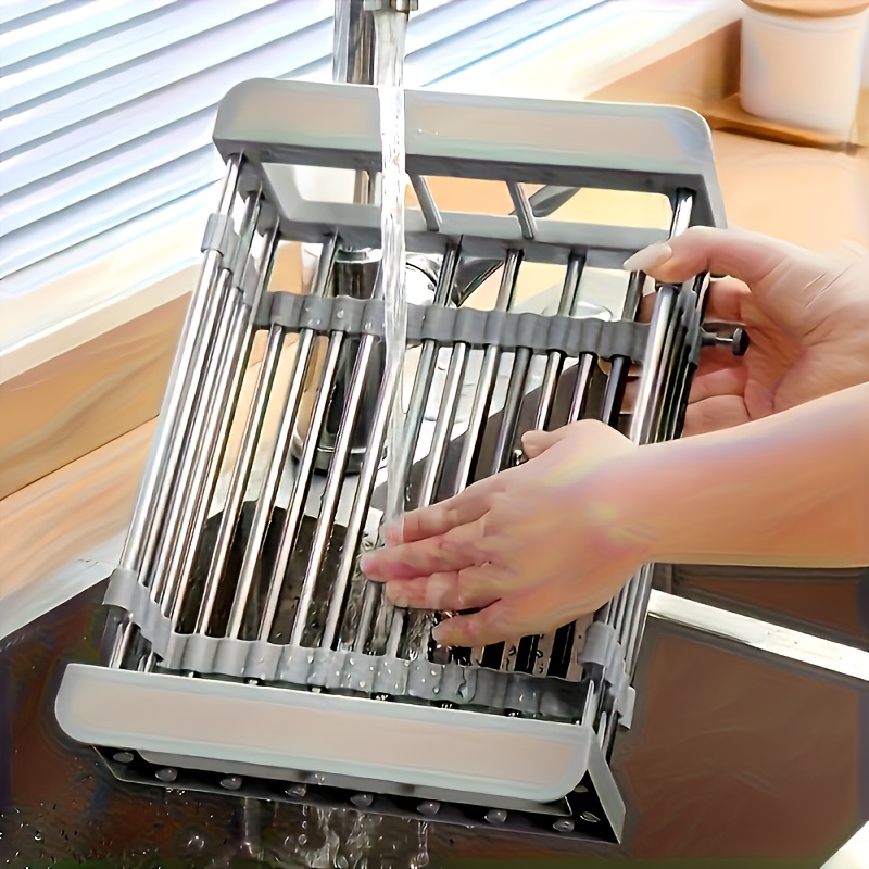 Égouttoir extensible pour évier de cuisine, panier à vaisselle en acier inoxydable, organisateur d'évier gain de place - 2