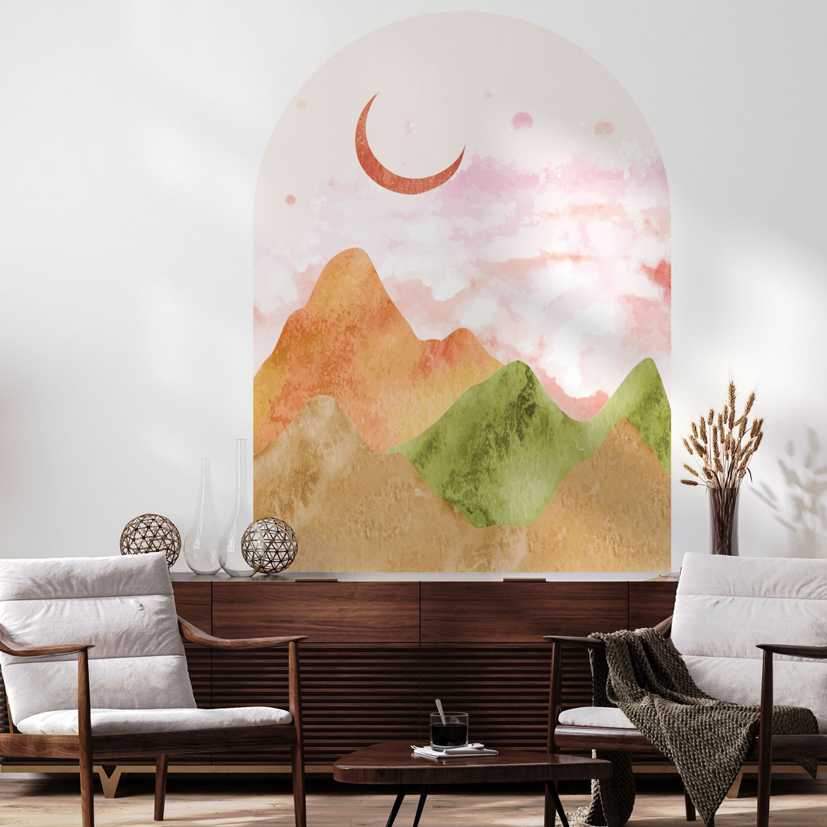 Papel pintado prepegado arco montajes de acuarela - adhesivo de pared - revestimiento sticker mural decorativo - m-h80xl60cm