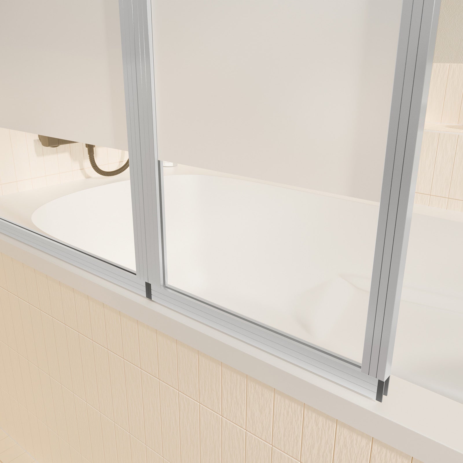 Pare baignoire relevable 139x105cm avec volet - verre transparent avec bande depolie - 7