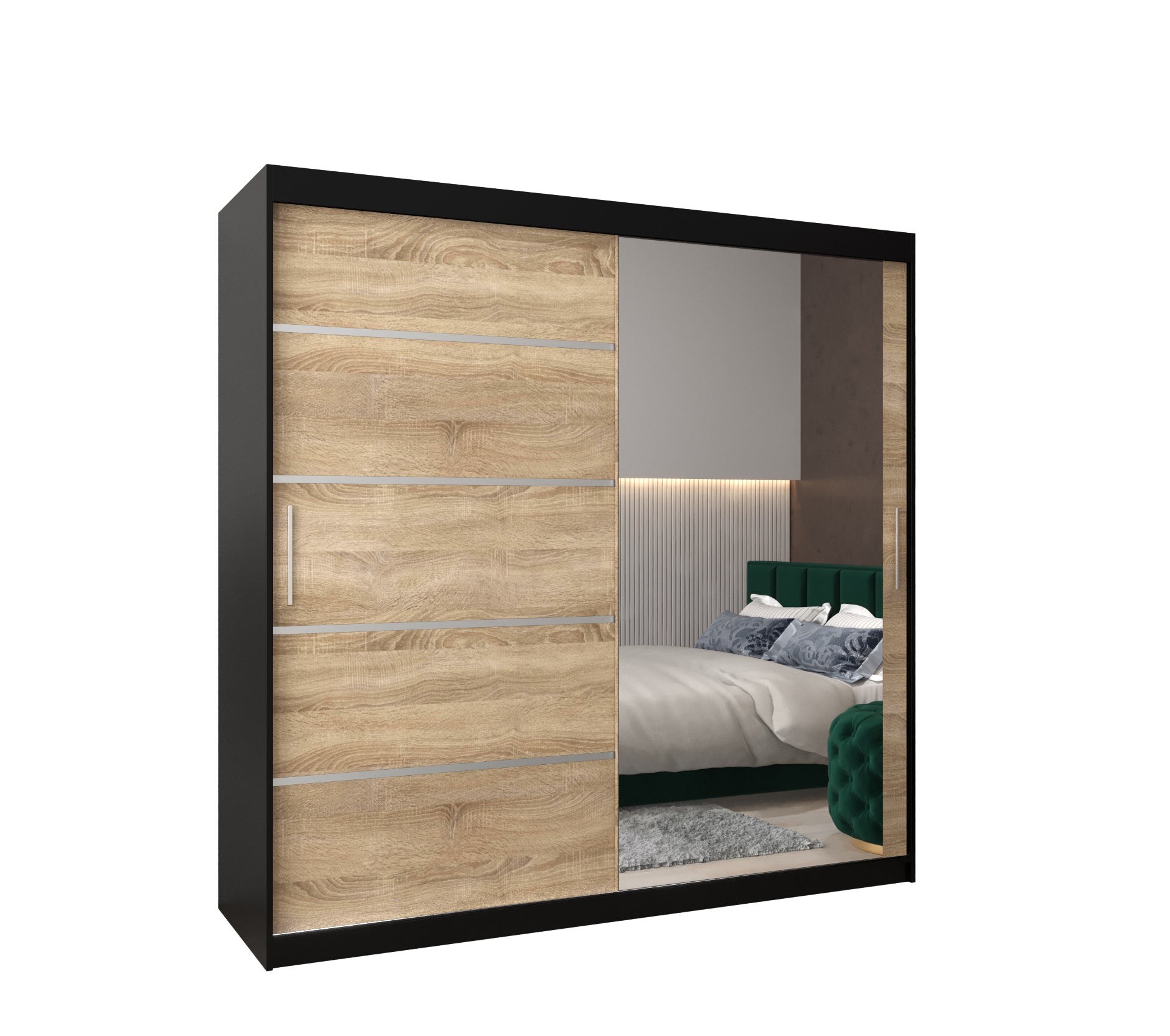 Szafa przesuwna garderoba Verona 2 200 x 62 x 200 cm Czarny + Sonoma - Abiks Meble