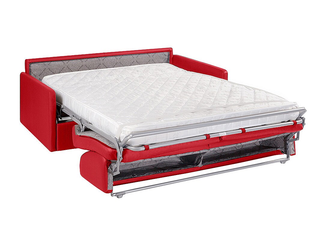 Canapé 4 places convertible express en simili rouge - Couchage à lattes larges 160 cm - Matelas 14 cm CALIFE - 3