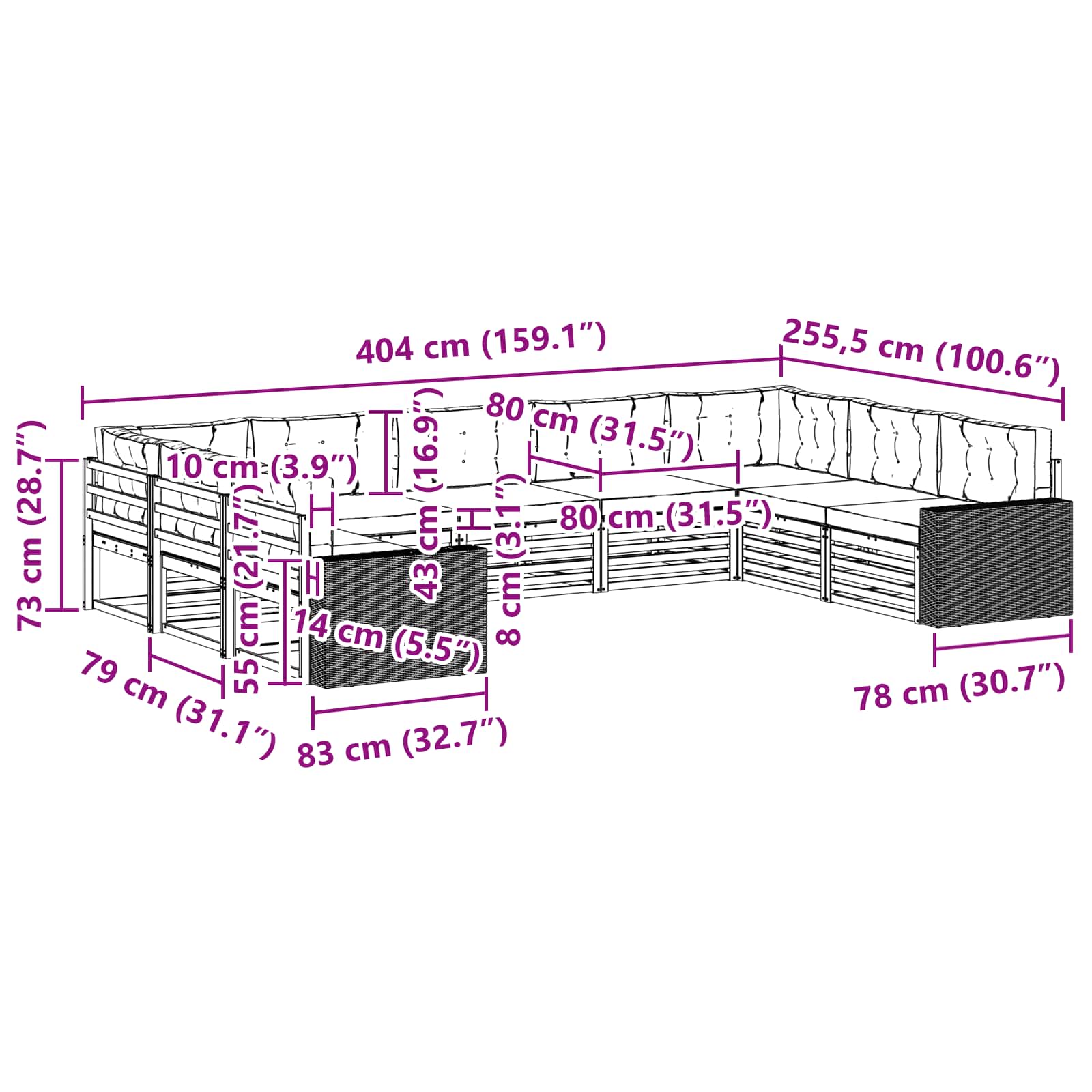 Ensemble de canapés d'extérieur, 9 pièces, naturel et beige, pour la terrasse - 8
