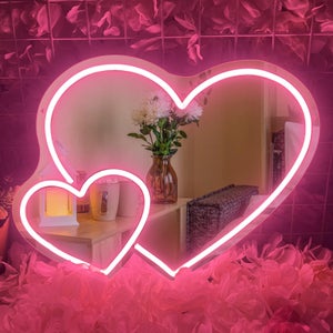 Insegna Neon A LED A Forma Di Cuore Con Specchio 101x94 Cm, Luce Regolabile, Rosa, Acrilico Infrangibile Per Parete - 3