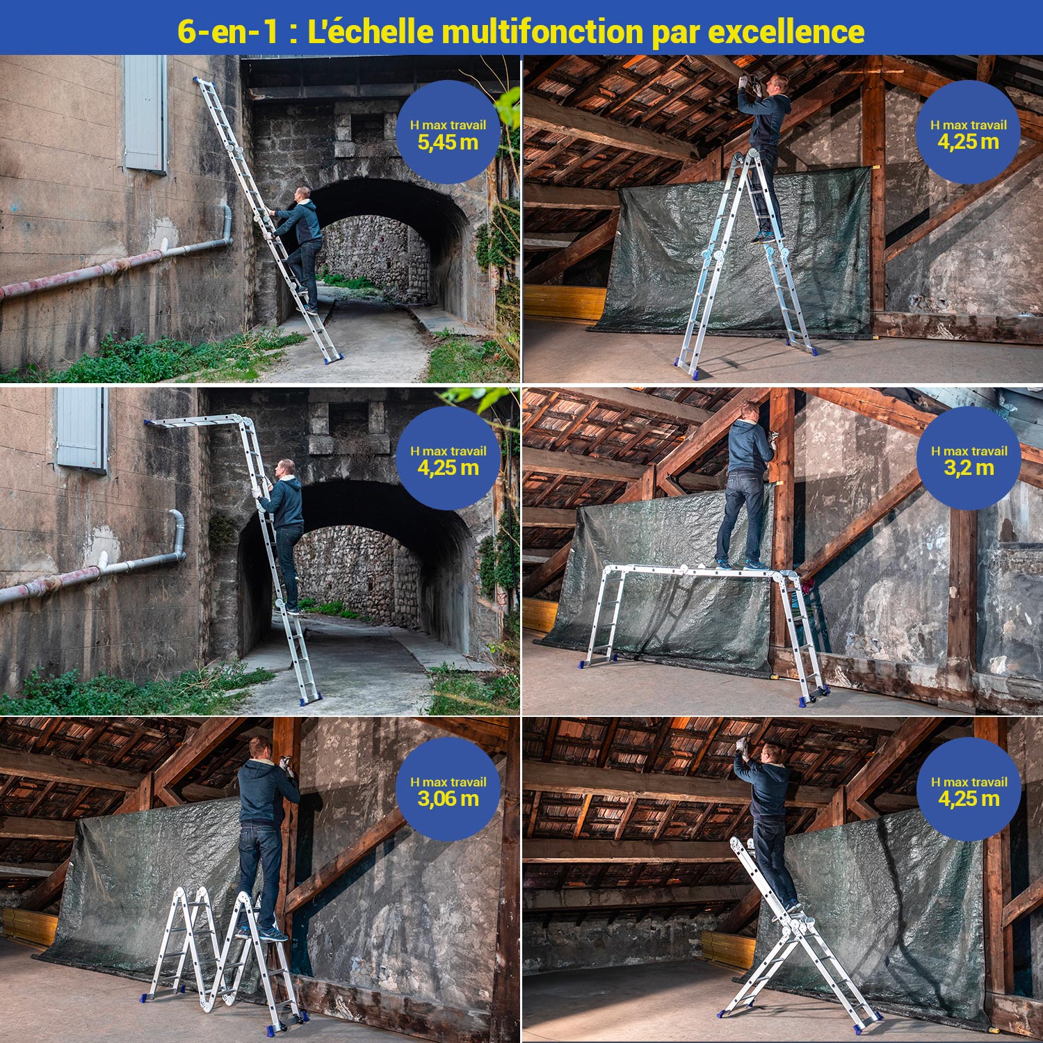 HOSTRÖM Echelle pliante articulée STAVALANCE 4x4 marches, echafaudage multifonction, escabeau, 2 plaques plateforme de travail, Garantie 5 ans - 2