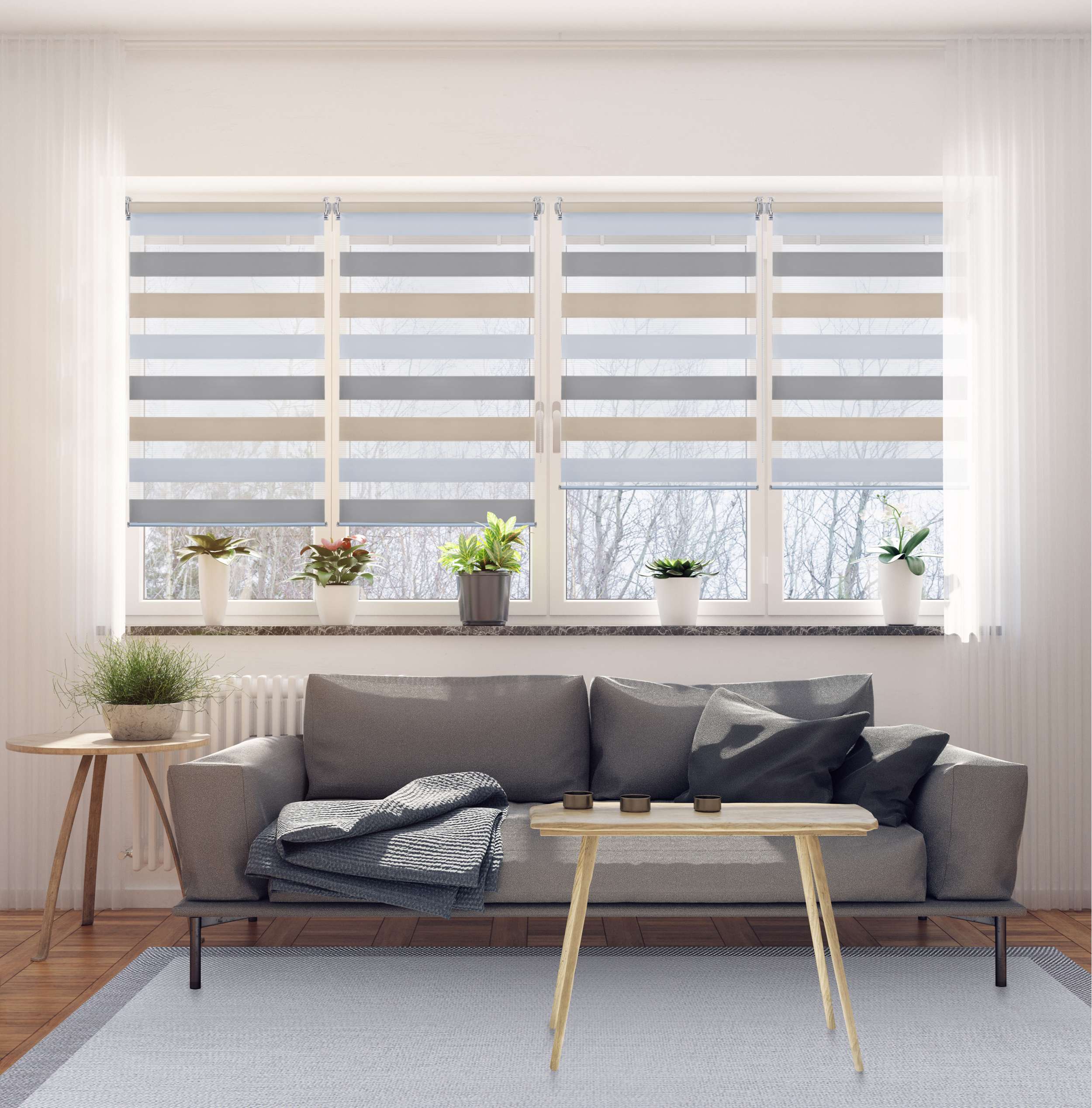 Estor de rolo EasyFix Dia/Noite, estore de instalação sem furos Branco-cinza-bege, 60 x 180 cm - 2