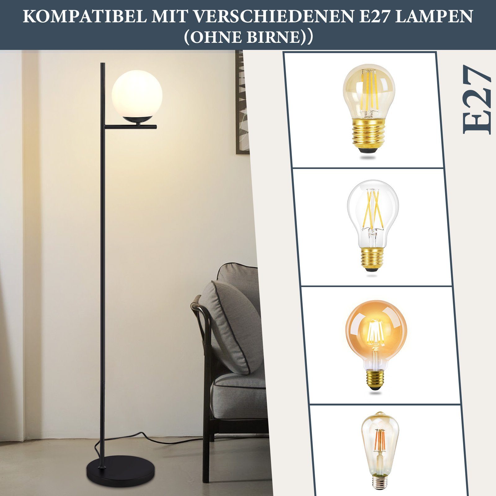 ZMH Lampadaire noir E27 1 flamme métal lampadaire industriel avec interrupteur à pied - 5