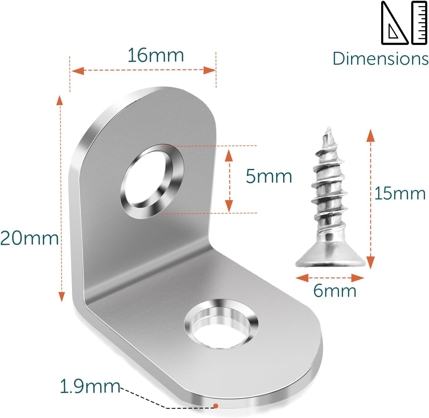 Wsporniki mocujące ze stali nierdzewnej - Zestaw 100 wsporników mocujących 20*20 mm do mocowania i naprawy mebli