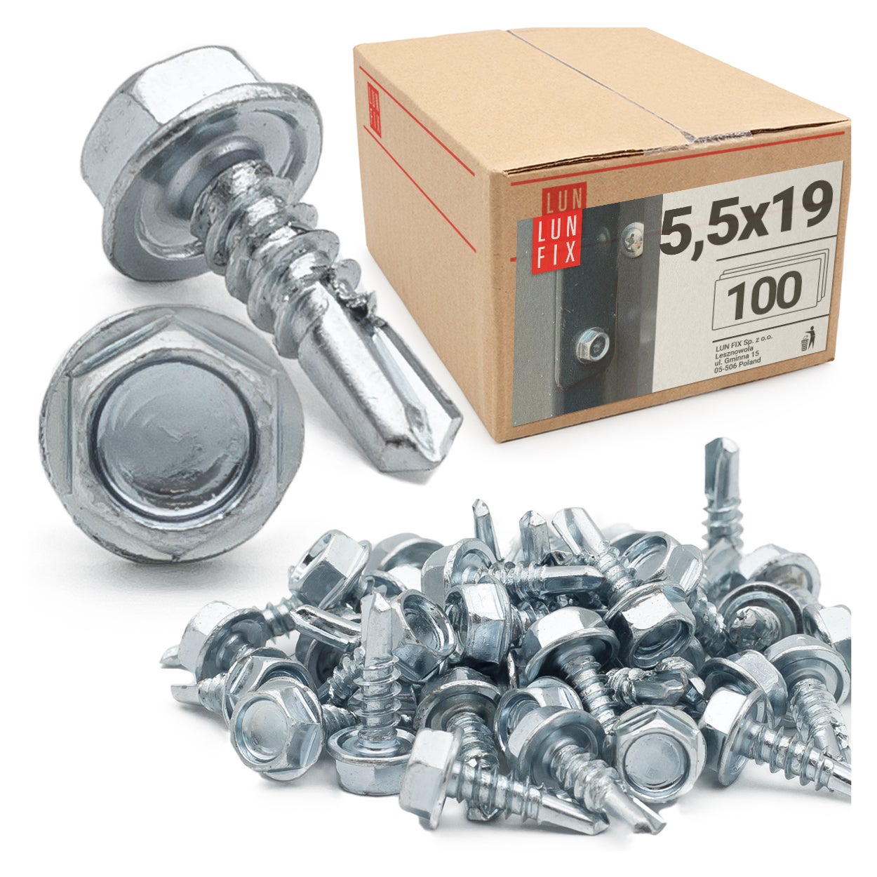Wkręty do metalu samowiercące z łbem na klucz 5,5x19mm 100szt.