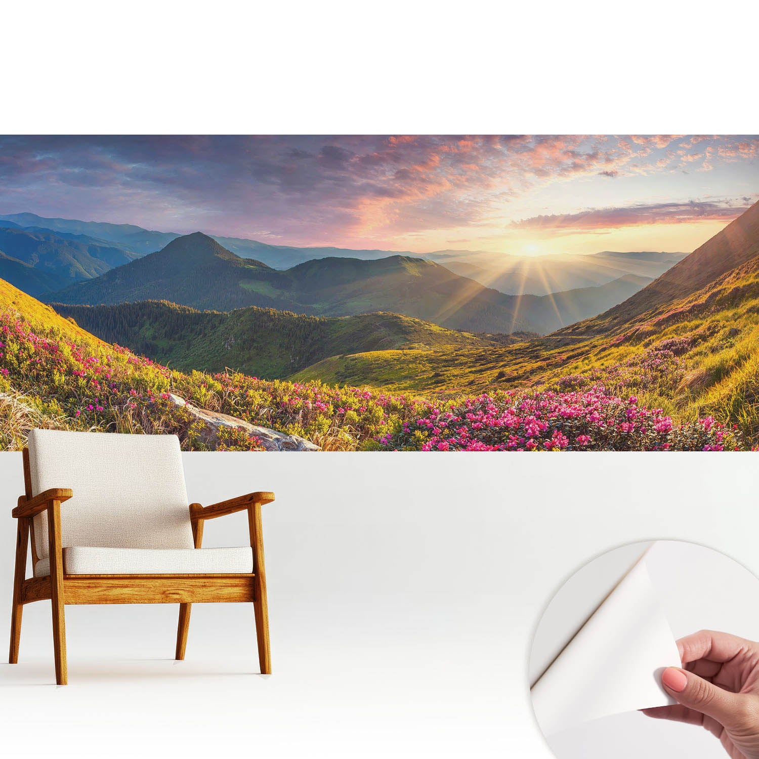 Tapeta samoprzylepna dekoracyjna stylowa nowoczesny motyw - wysoka jakość trwała powierzchnia 250x104 cm - Górski krajobraz w promieniach słońca TULUP