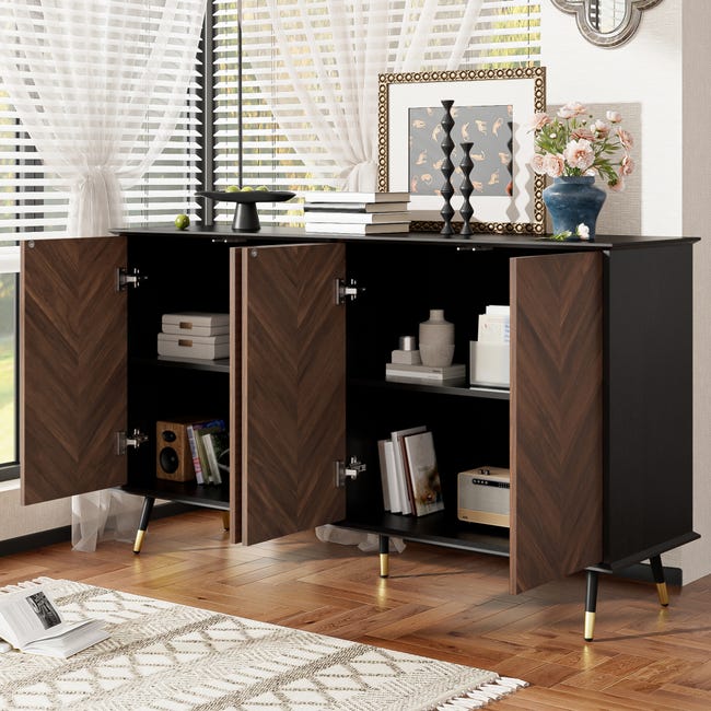 Buffet avec 4 portes et étagères réglables - 140 x 40 x 80 cm - MDF et ...