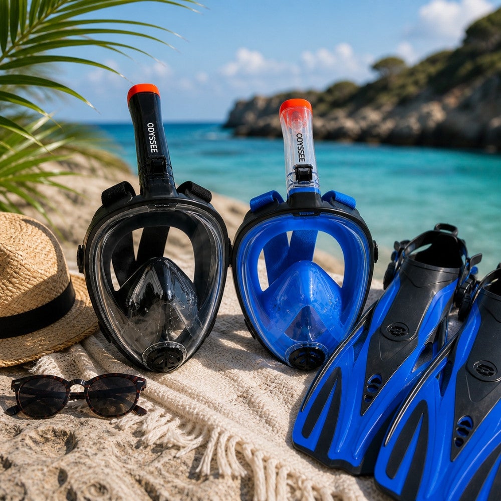 Masque de plongée full face adulte S-M anti-buée pour snorkeling, vision panoramique, sangles réglables confort, noir ou bleu - 3