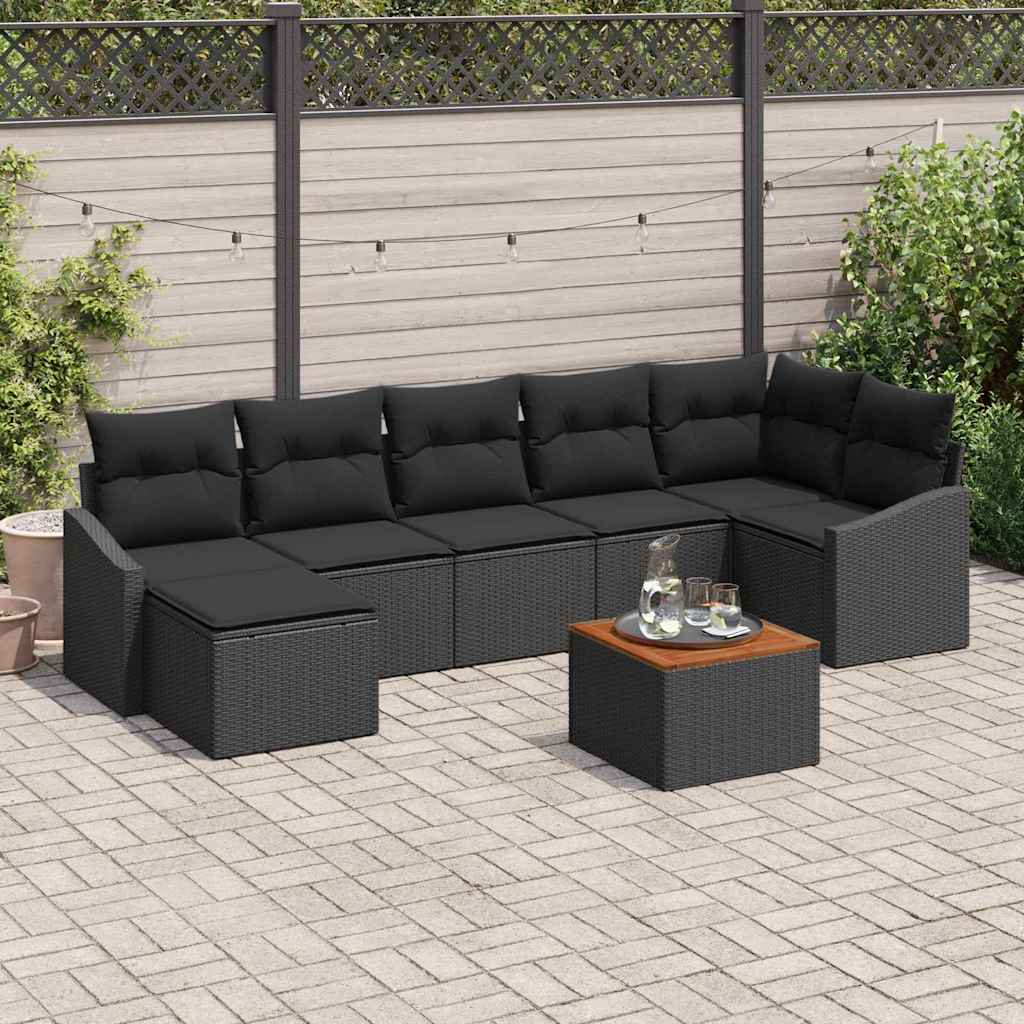 Zestaw Sof na Ogród z poduszką 8 pcs Czarny polirattan vidaXL