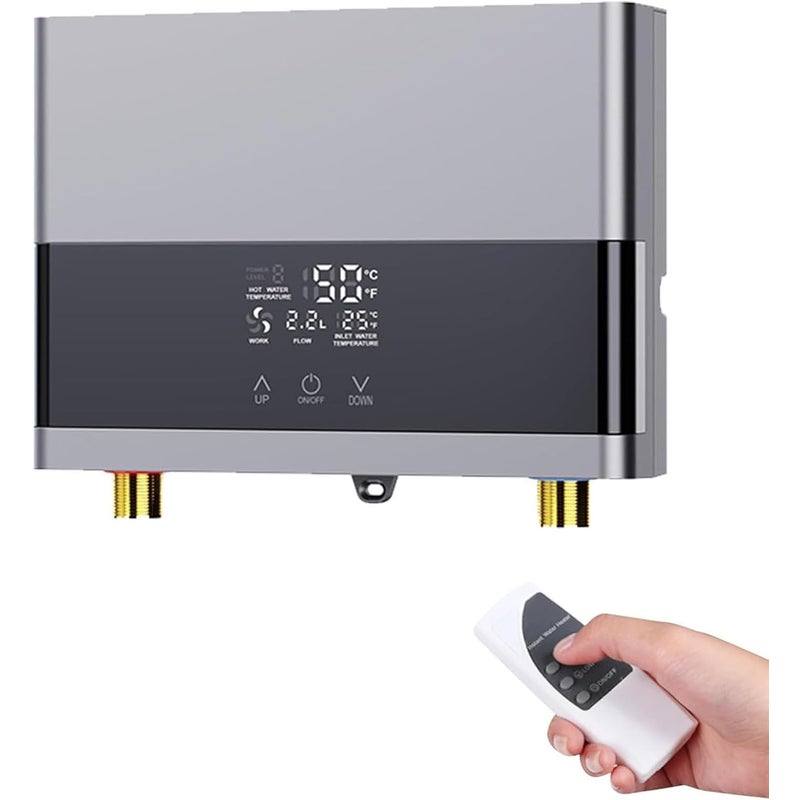 Miniaturowy inwerterowy podgrzewacz wody przepływowy 220 V 6000 W, wyświetlacz LCD temperatury i pilot zdalnego sterowania, srebrny