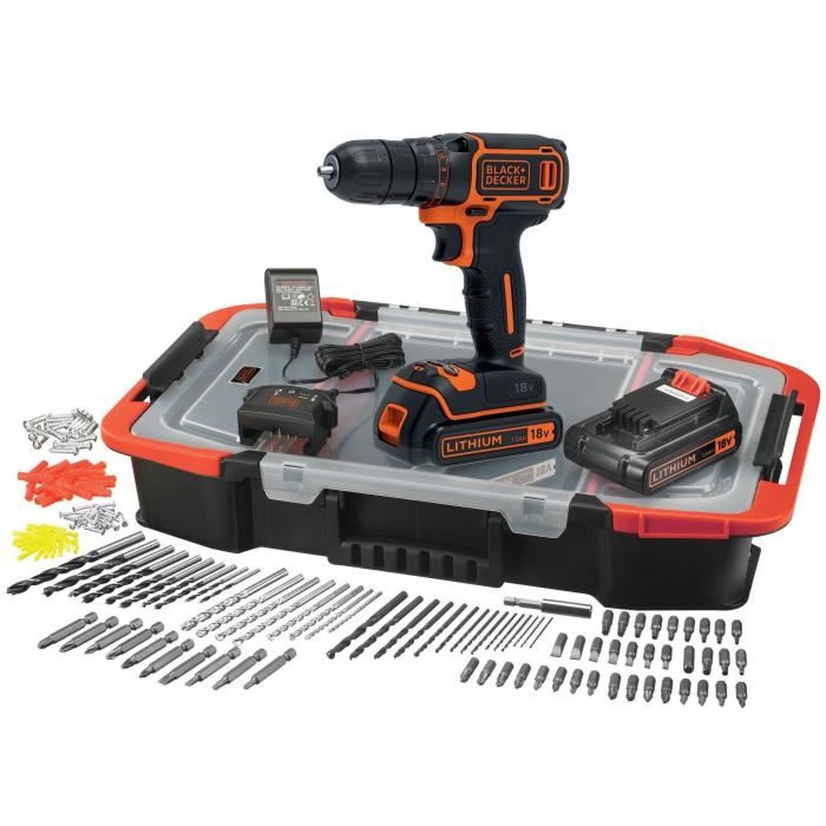 Black + Decker Black & Decker Taladro Inalámbrico De Litio De 18 V, 2 Baterías, 160 Caja De Accesorios -Bdcdc18bast-Qw , Leroy Merlin