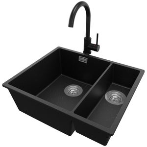Lavello Da Cucina In Granito Nero 55x45cm | 80% Sabbia Di Quarzo, Con Sifone E Scarico - Foto 11