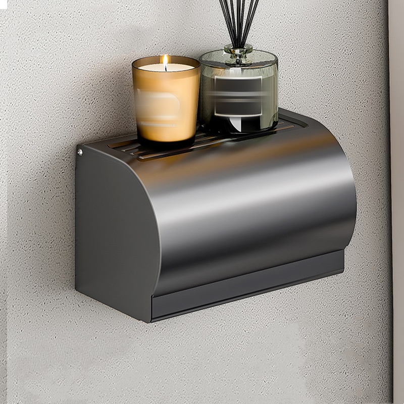 Uchwyt na papier toaletowy do łazienki, uchwyt na rolkę papieru, dozownik papieru toaletowego, bez otworów, 20×12×13 cm - Szary