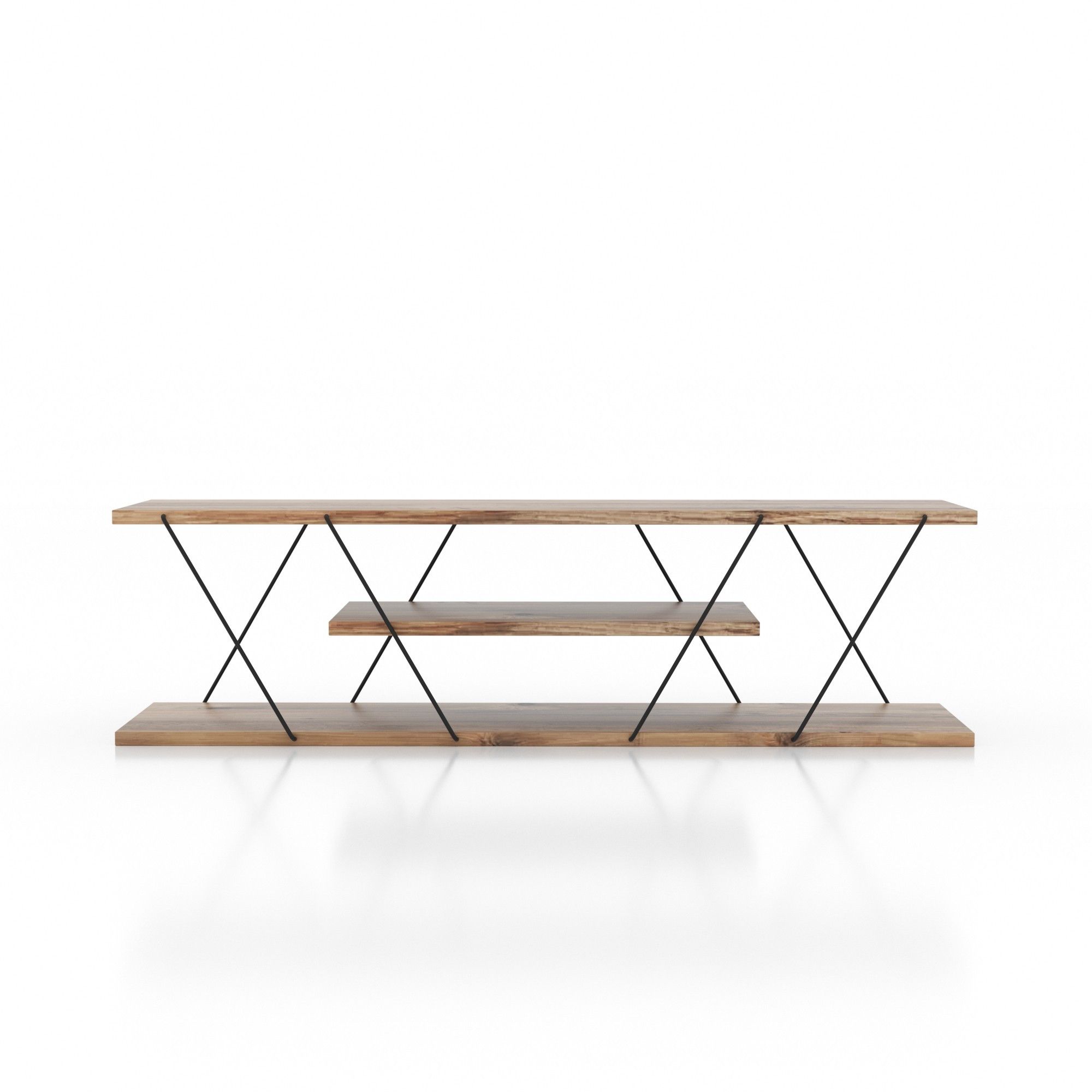 Meuble TV montants ultra fins trois tablettes Filumis 120cm Bois clair et Métal Noir - 4