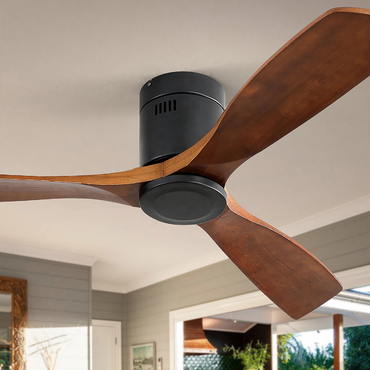 Ventilateur de Plafond 52 Pouces sans Lumière, Moteur DC Réversible à 6 Vitesses, 3 Pales en Bois Massif, Télécommande - Noir - 5