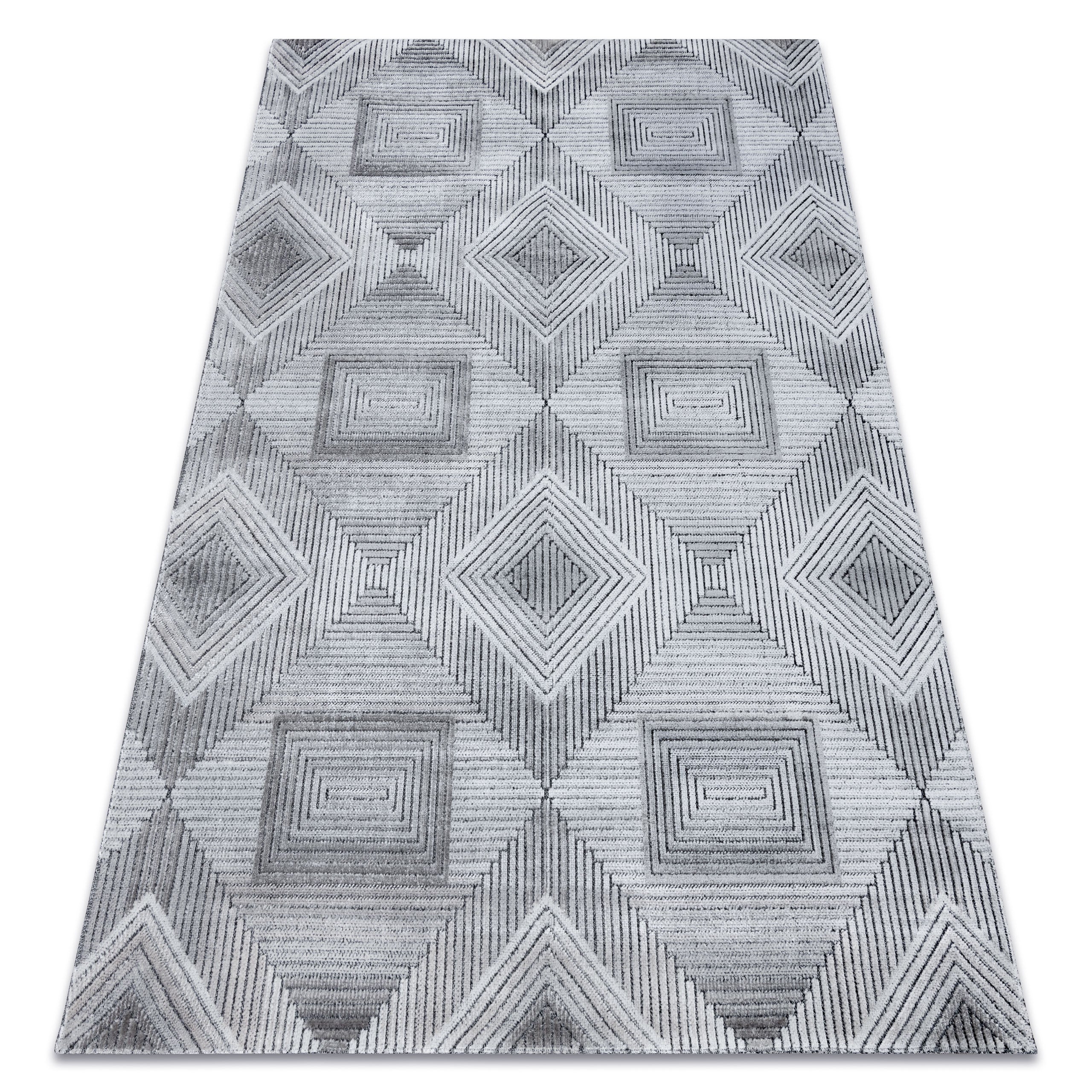 Dywan Strukturalny SIERRA G5011 Płasko tkany, dwa poziomy runa szary / czarny - geometryczny, romby 120x170 cm