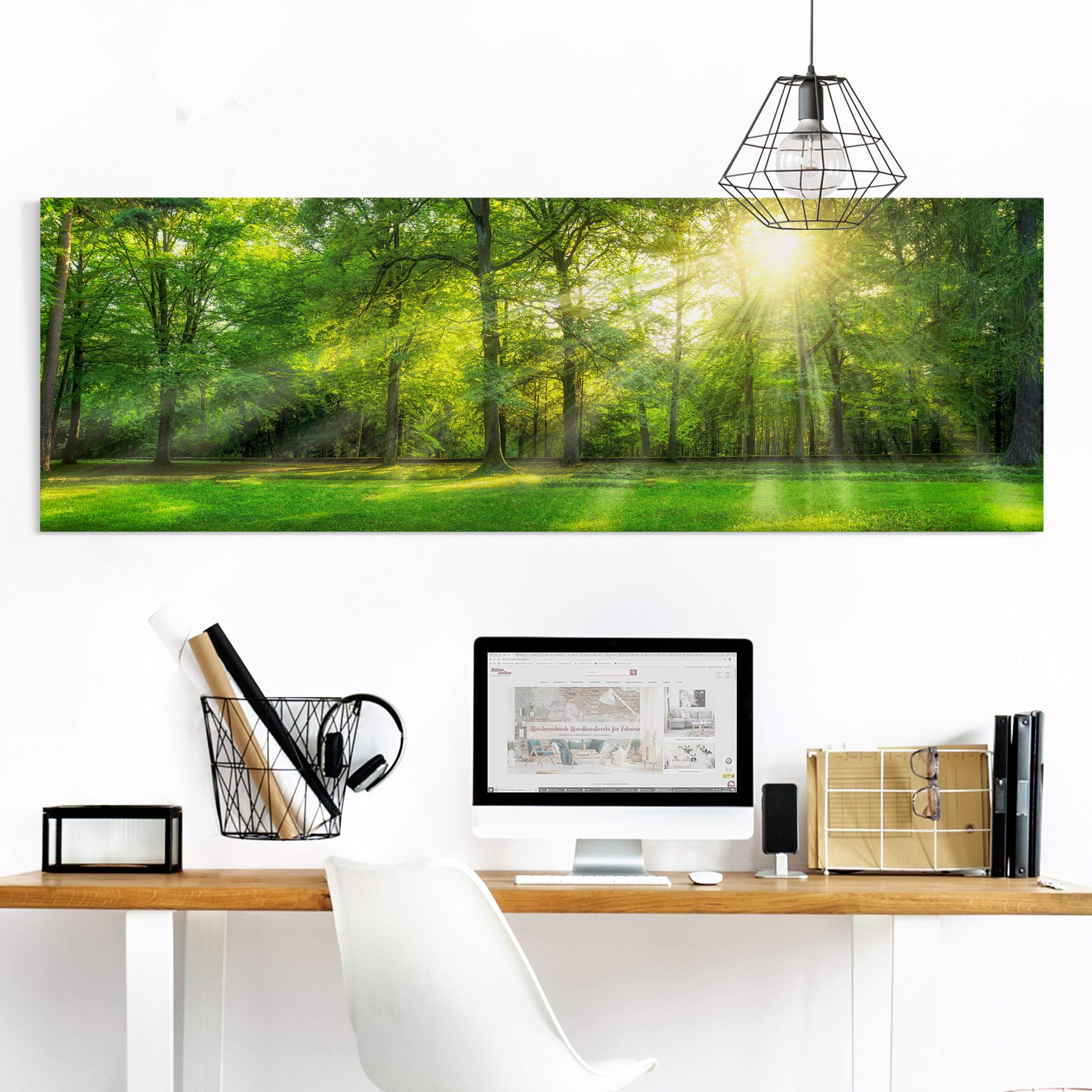 Lienzo cuadro en lienzo bastidor impresion en lienzo verde árboles panorama bosque fotografía 59 cocina dormitorio salón pasillo 90 x 30 cm