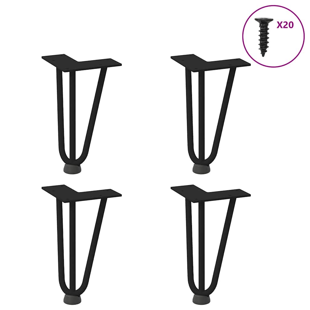 Nogi do stolika kawowego w kształcie spinki do włosów 4 szt. Czarne 20 cm Stal lite vidaXL