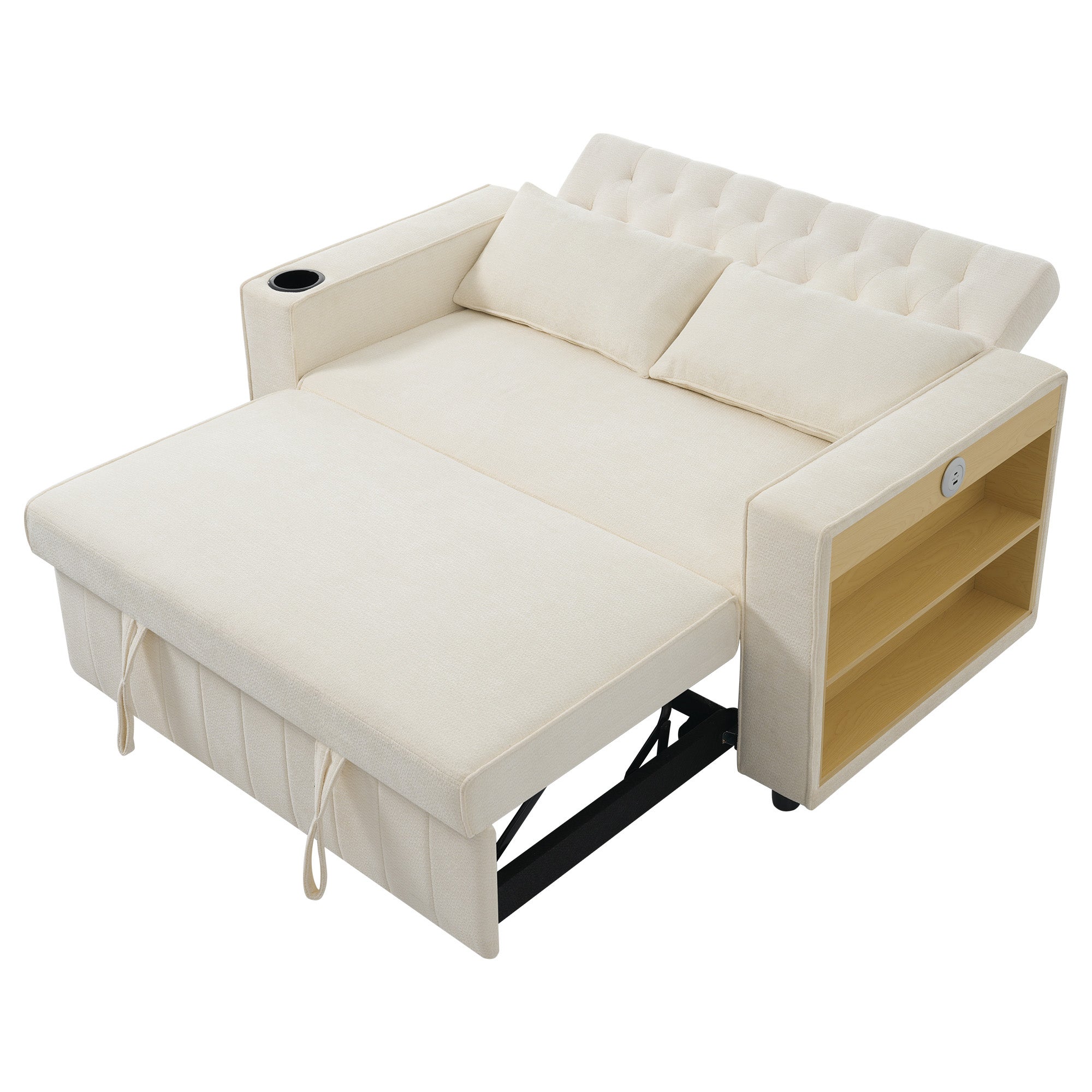 Canapé pliant moderne pour 2 personnes - avec porte-gobelets - avec ports de charge USB - avec coussins - tissu chenille - beige - 8