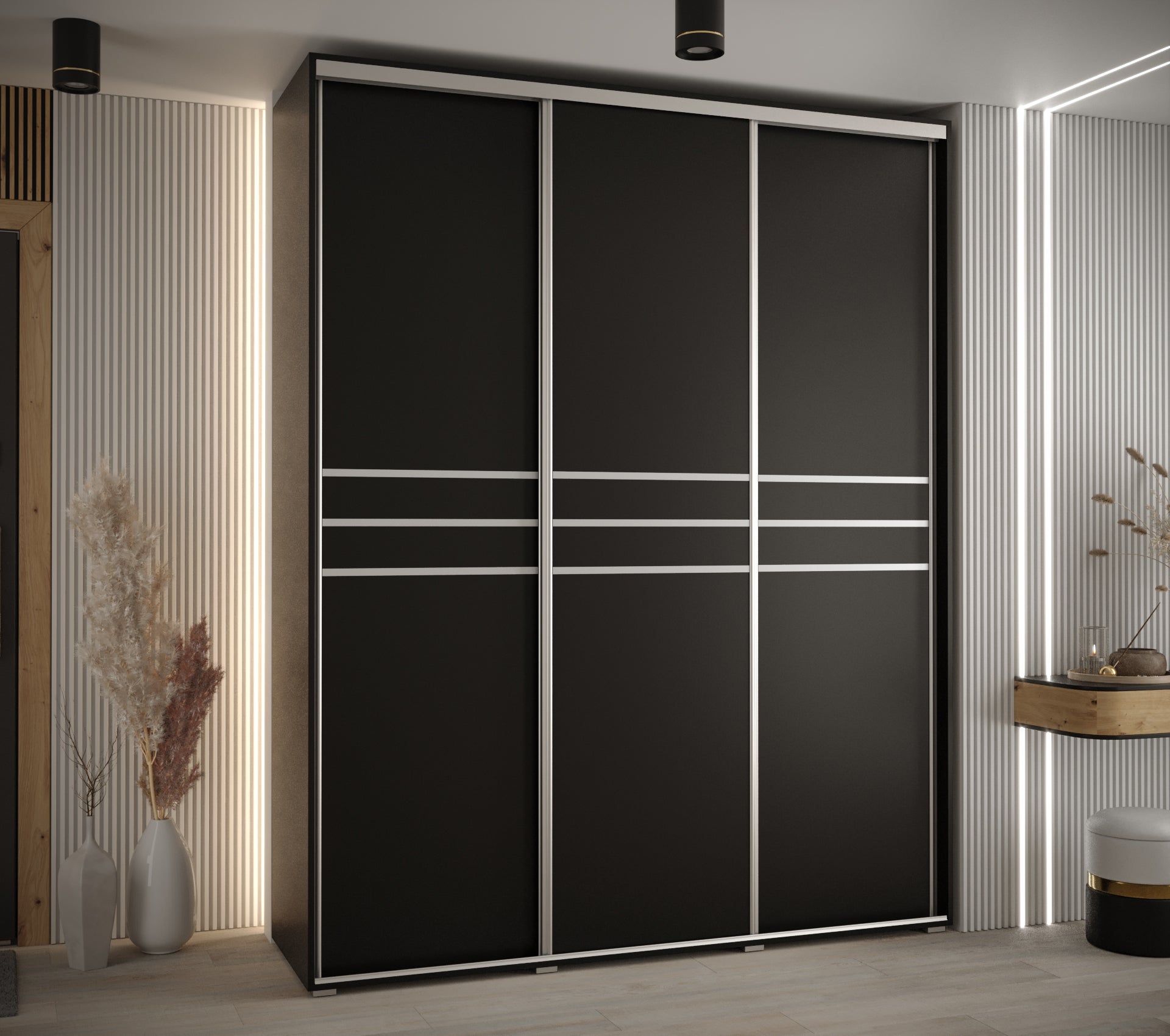 Szafa przesuwna wysoka Davos 10 200 x 60 x 235,2 cm czarny + czarny + u. srebrny - Abiks Meble - 2