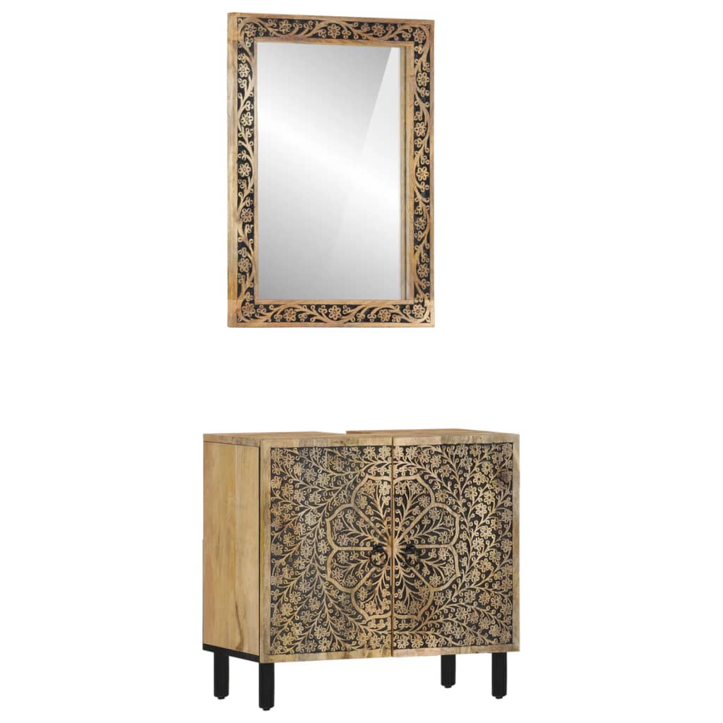 Conjunto de muebles de baño de 2 piezas fabricado en madera maciza de mango.