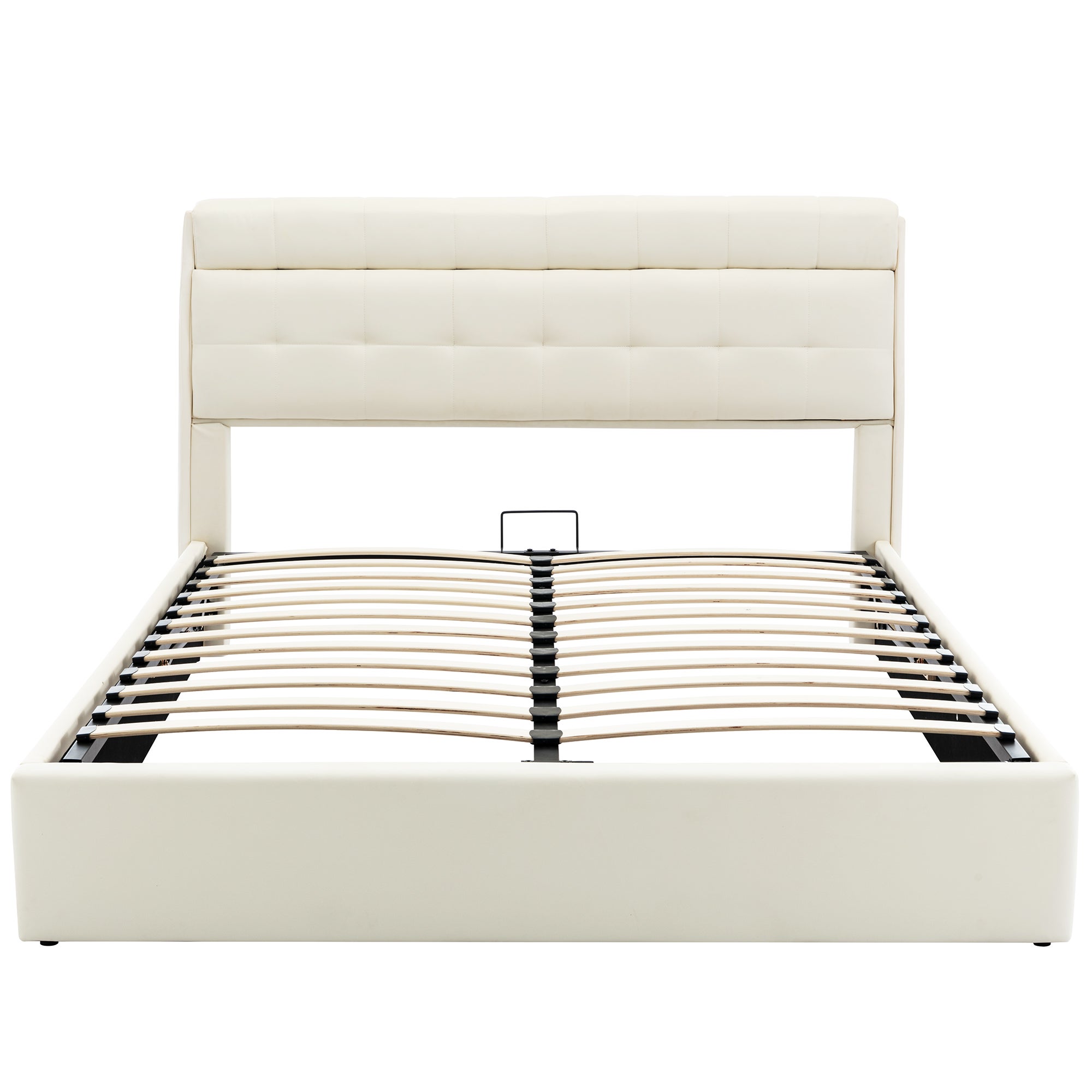 Cama con almacenaje de piel sintética de 140x200 cm - con cabecero con almacenaje - Blanco - 3
