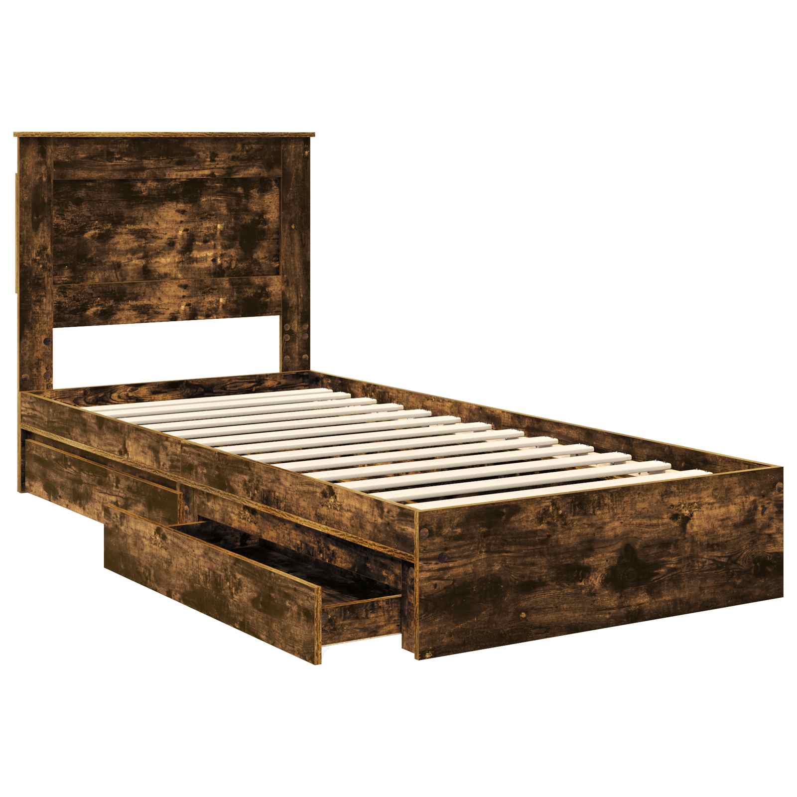Lit de rangement chêne fumé 75 x 190 cm en panneau de bois - 5