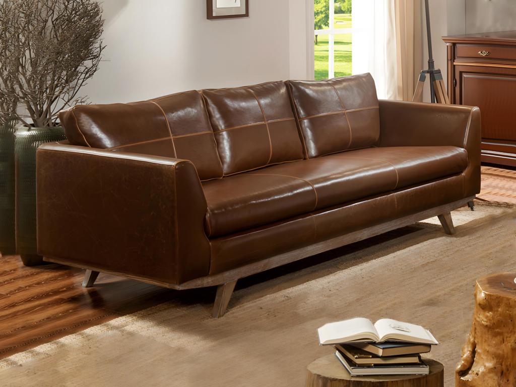 Divano posti in pelle invecchiato Marrone ALEGAN Leroy Merlin