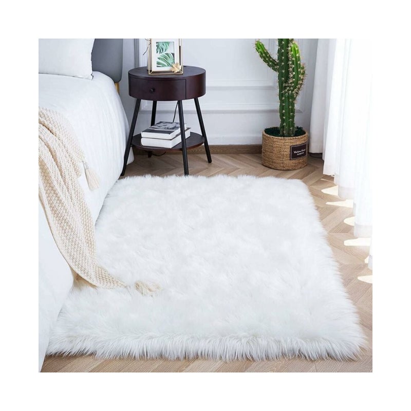 Dywan z imitacji wełny – miękki i puszysty – 60 x 90 cm – 1 sztuka – biały