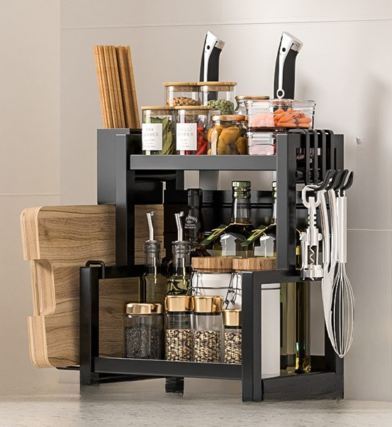 Solidny stojak kuchenny z uchwytem na pałeczki - uchwyt na deskę do krojenia, 2 poziomy 30 cm