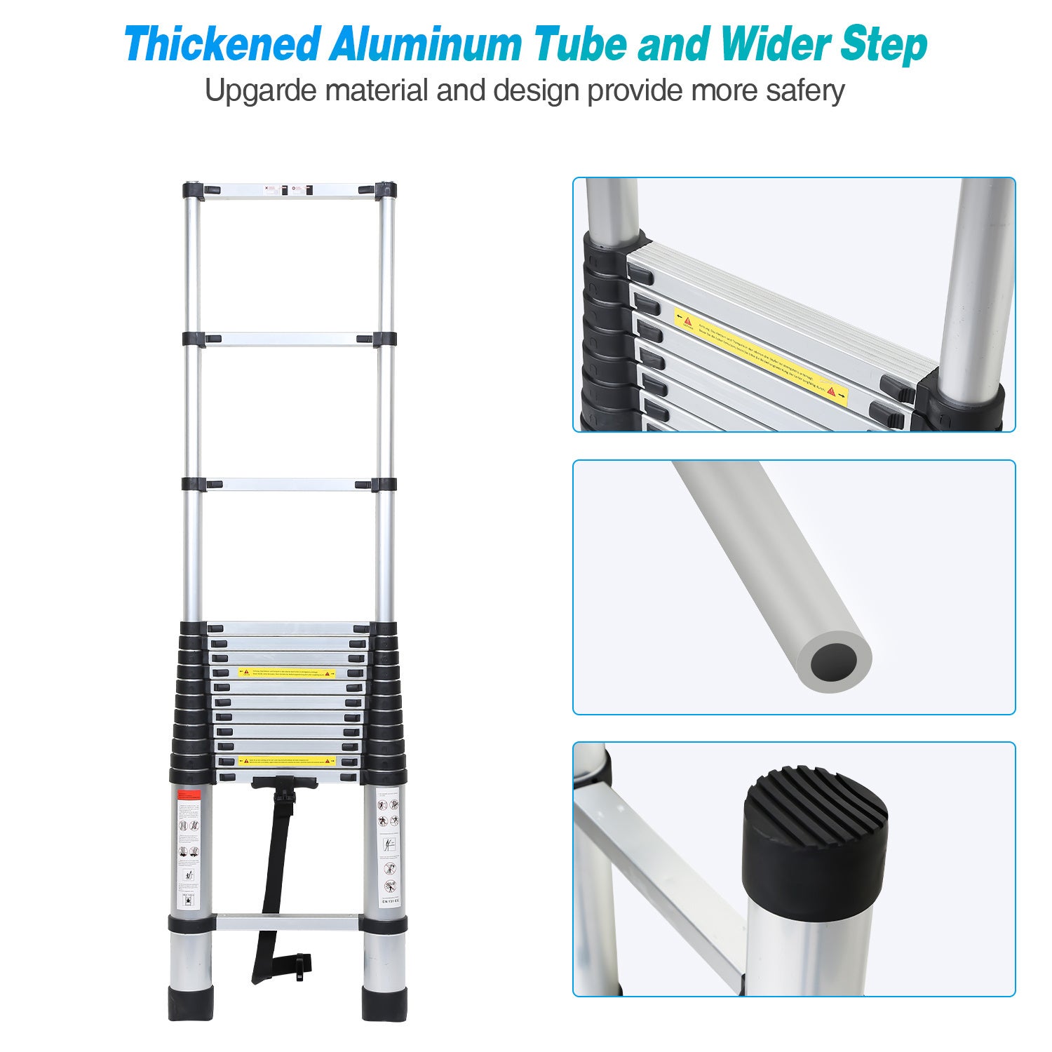 Échelle télescopique escabeau 2,6m argentée avec crochets amovibles, multifonction, 150kg - 7