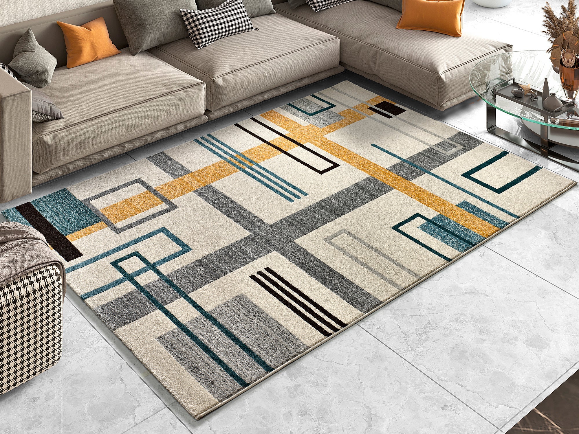 Alfombra interior multicolor rectangular 80 x 150 cm debbi geométrico - atticgo