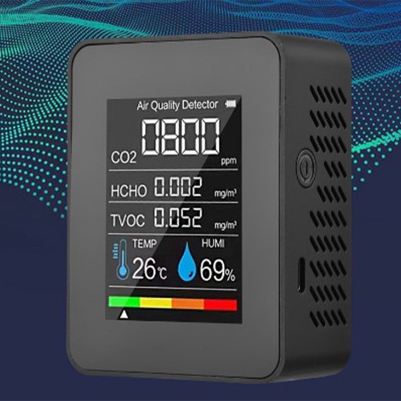 Detector de formaldehído, sensor TVOC, CO2, PM2.5, temperatura, humedad, analizador de calidad del aire 5 en 1, negro,detector co2 - 8