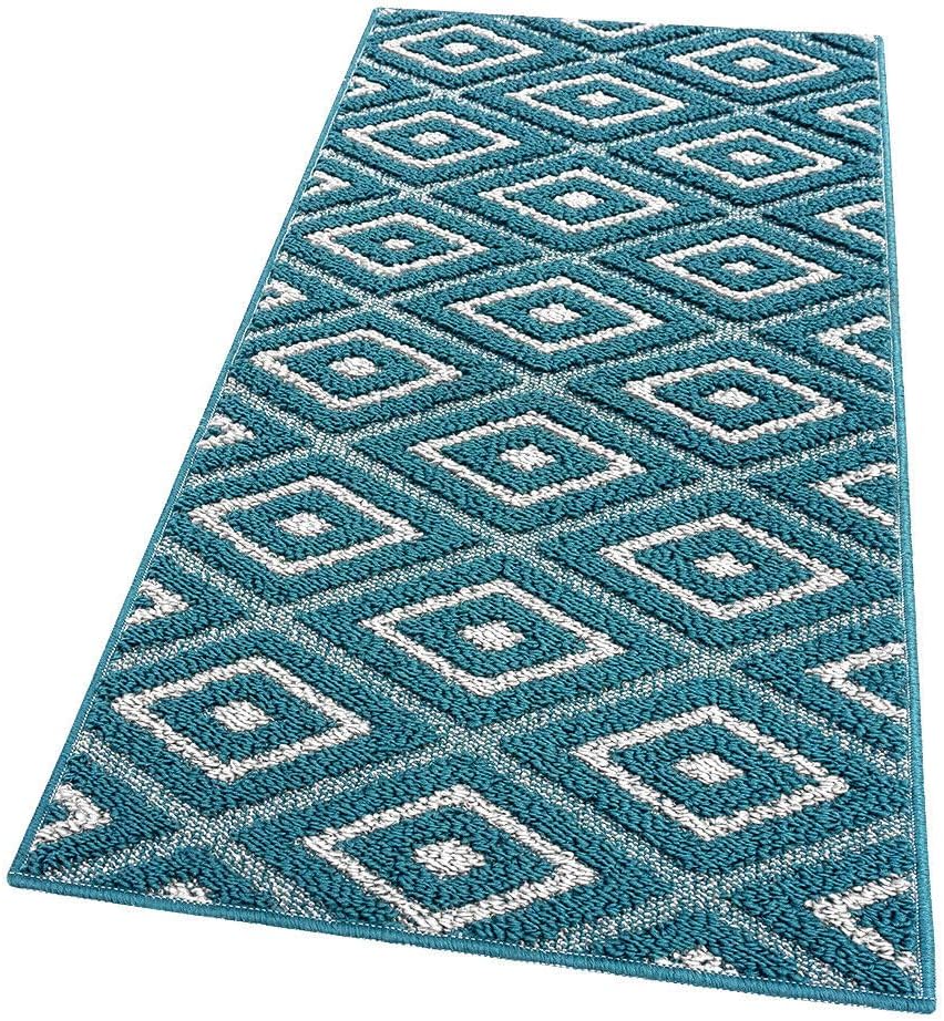 Dywan Kuchenny 50x115 cm Antypoślizgowa 100% Made in Italy Zmywalny Nowoczesny Trójwymiarowe Romby Niebieski