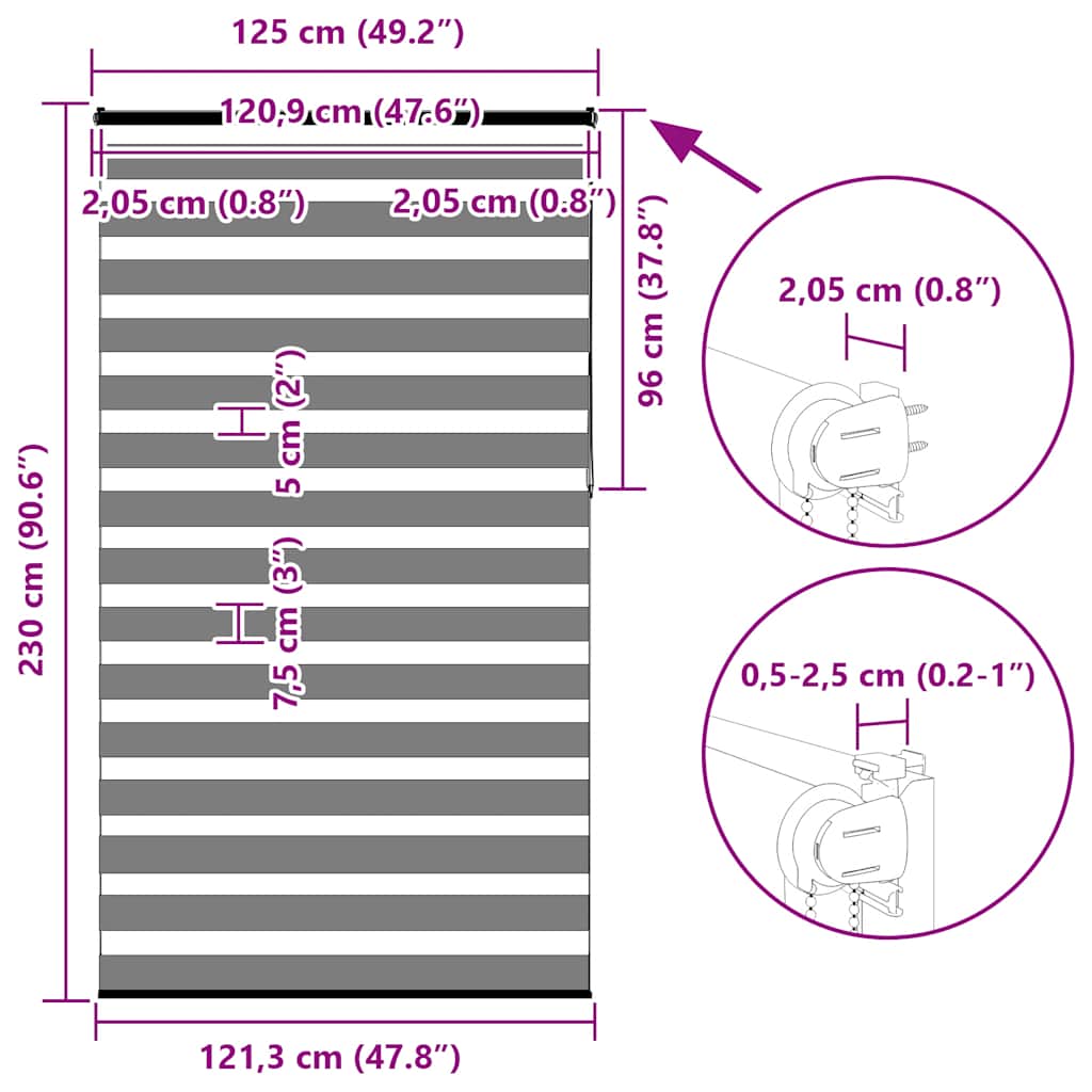 Tenda a Rullo Zebra Larghezza Tessuto 120,9 cm Poliestere vidaXL - 3