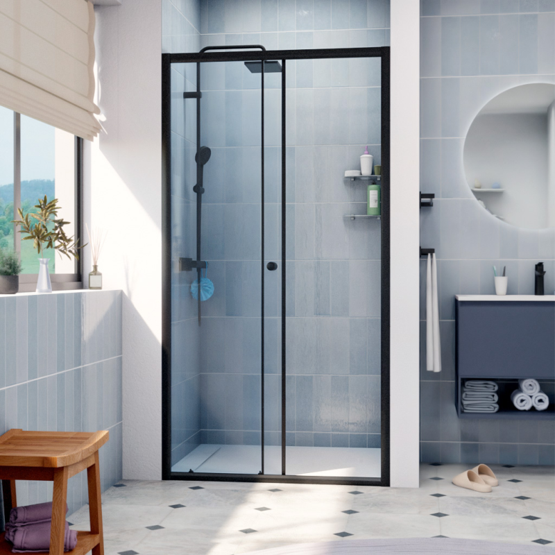 Swiss Aqua Technologies SAT PROJECT Porta doccia scorrevole 110x185cm con profilo nero opaco (SATPROMUD110CT) - 4