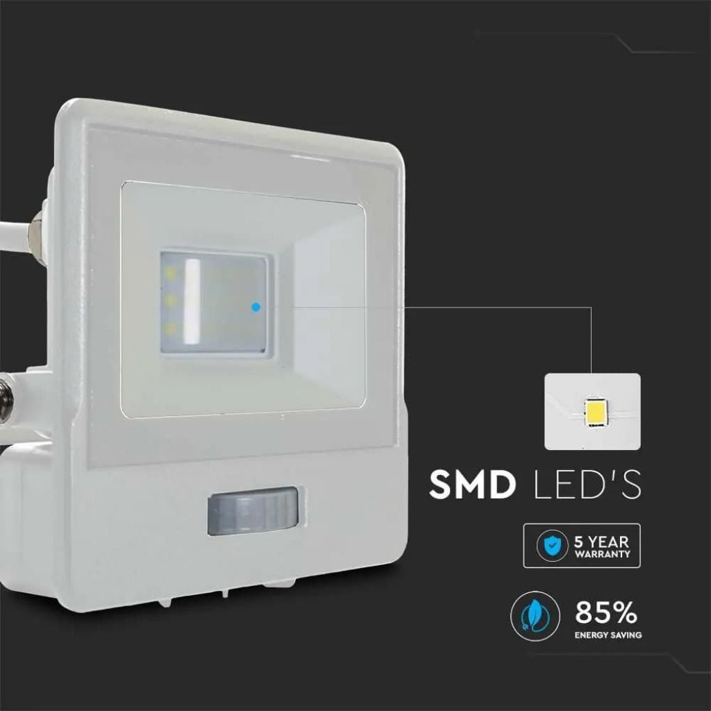 Reflektor LED Samsung Chip 10 W z czujnikiem ruchu PIR, kabel 1 m, kolor biały, 6400 K, IP65 - 5